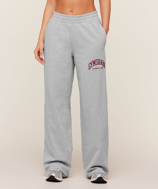 Gymshark Collegiate Graphic Straight Leg Joggers - Light Grey Core Marl