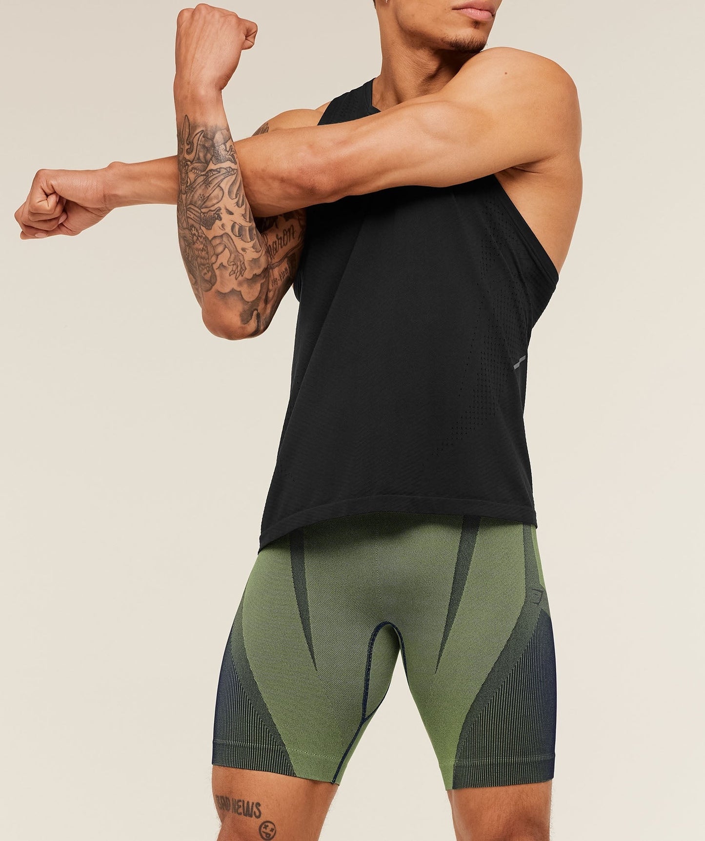 Gymshark Seamless Running Half Tight - Stealth Blue / Sorbet Yellow