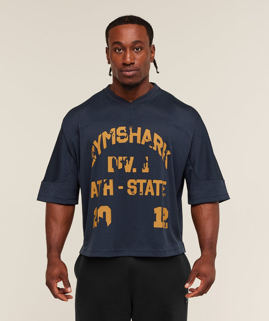 Gymshark Graphic Mesh Oversized T-Shirt - Heavy Blue