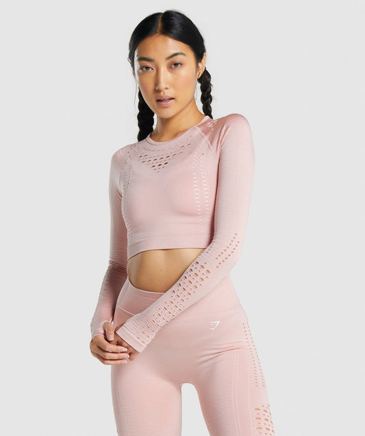 Gymshark Glow Long Sleeve Seamless Crop Top - Light Pink