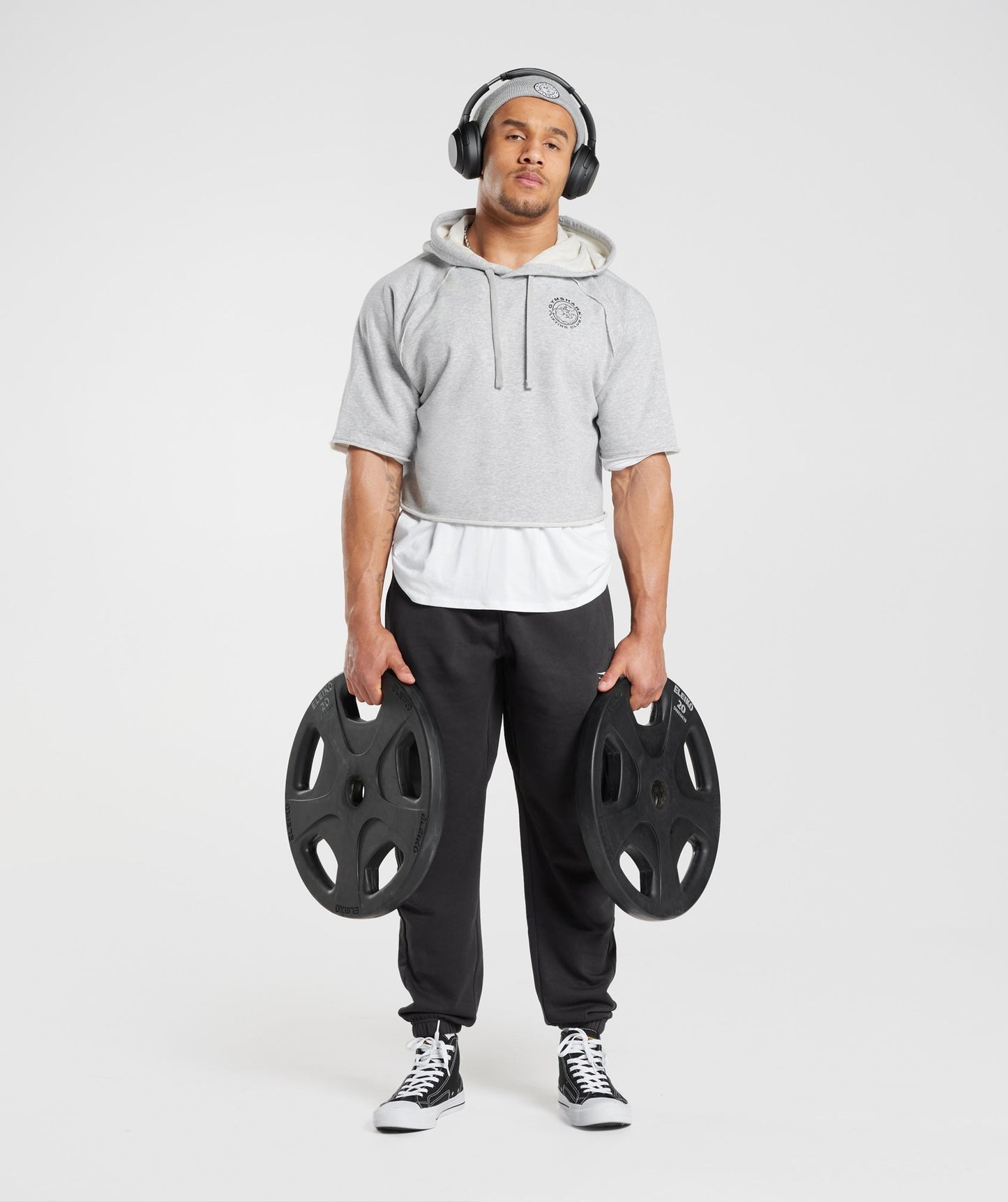 Gymshark Legacy Short Sleeve Cropped Hoodie - Light Grey Marl
