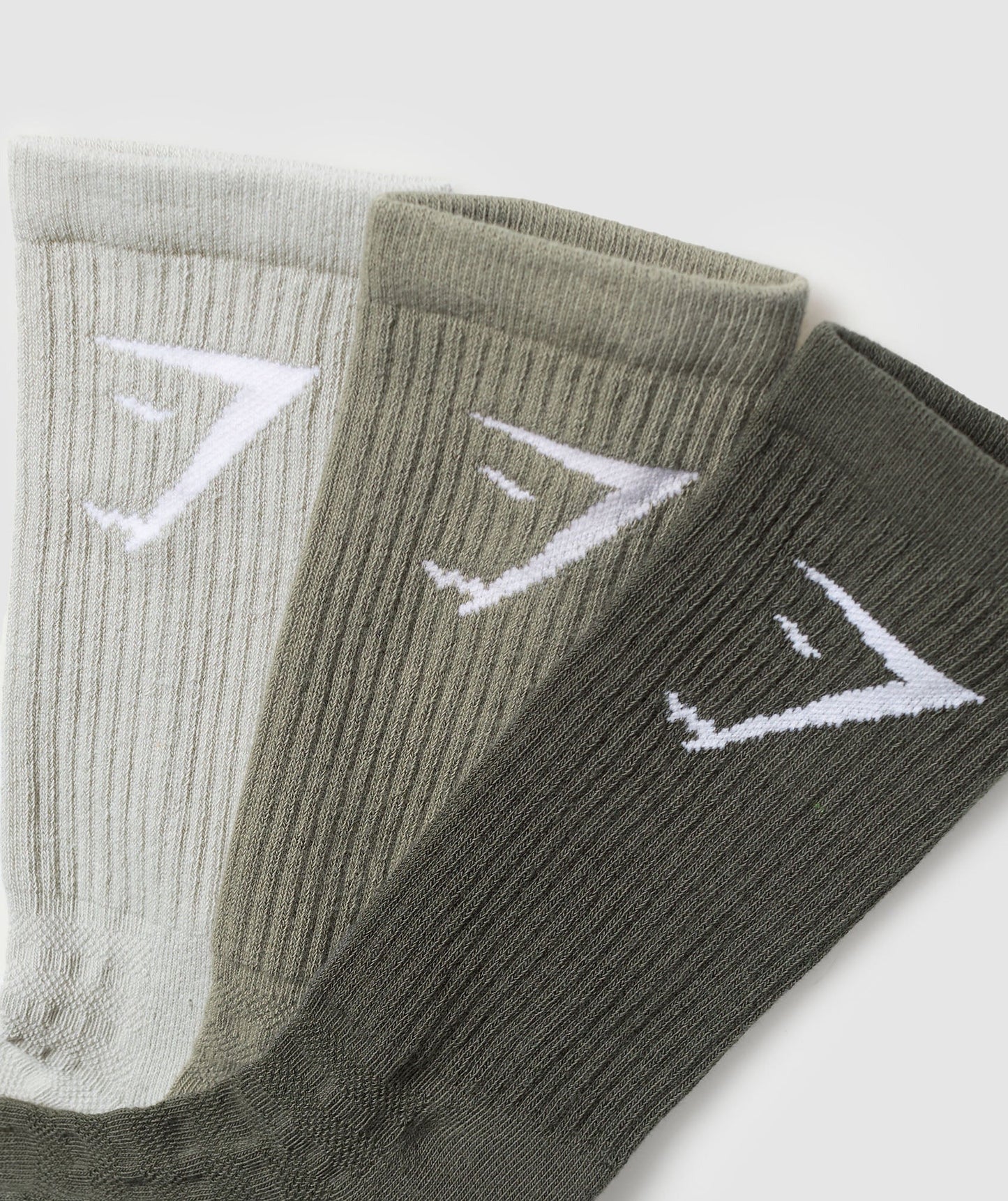 Gymshark Crew Socks 3pk - Strength Green/Utility Green/Stone Grey