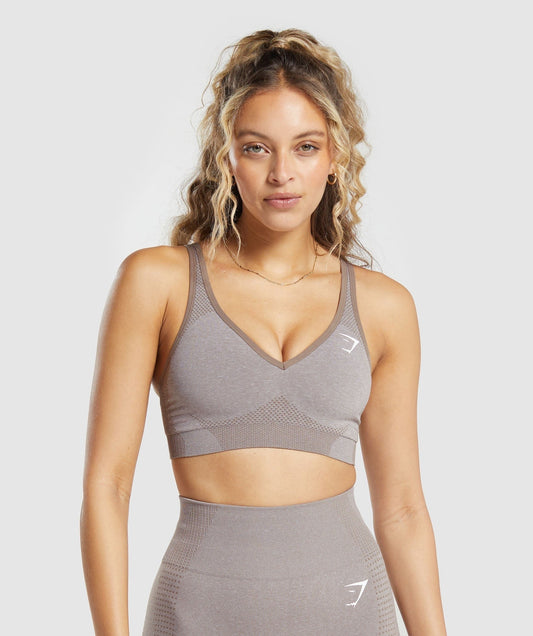 Gymshark Vital V Neck Sports Bra - Warm Taupe Marl