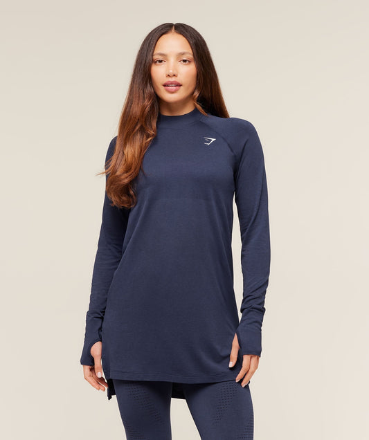 Gymshark Vital Long Line Top - Heavy Blue Marl