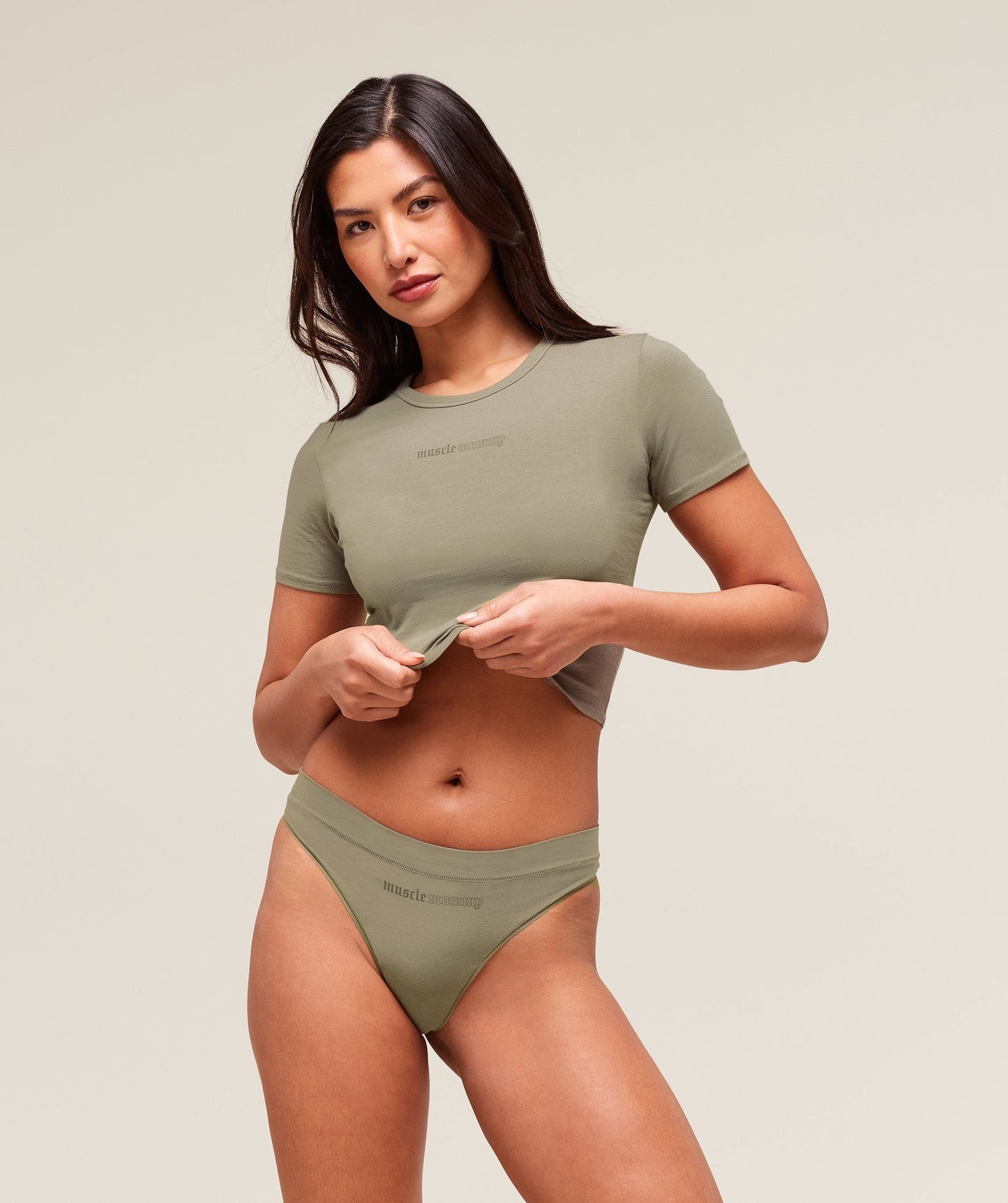 Gymshark Cotton Graphic Thong - Linen Brown