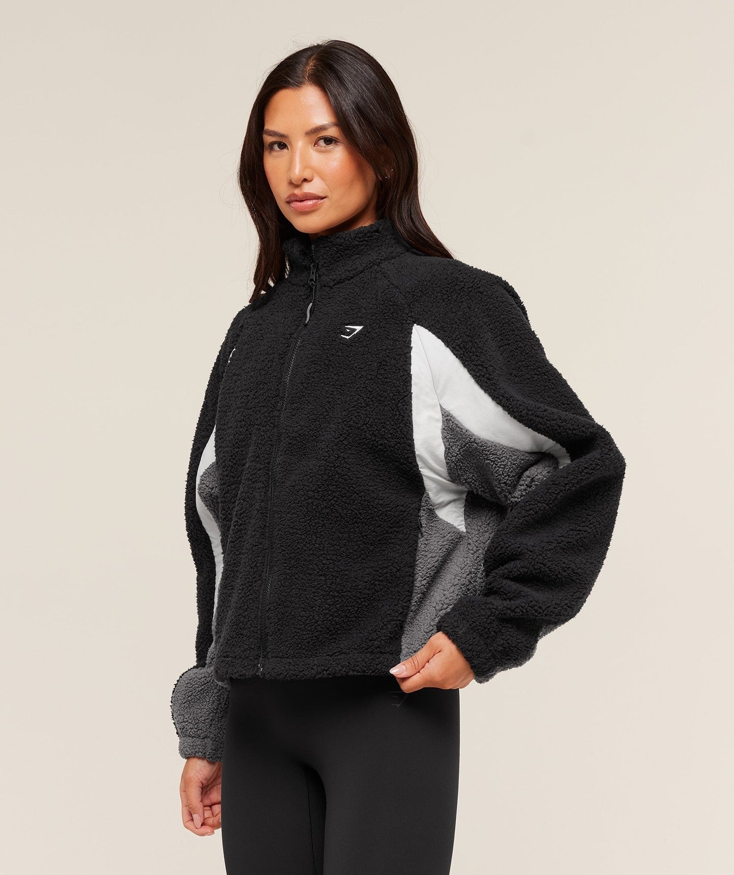 Gymshark Contrast Sherpa Jacket - Black/Graphite Grey/Oat White