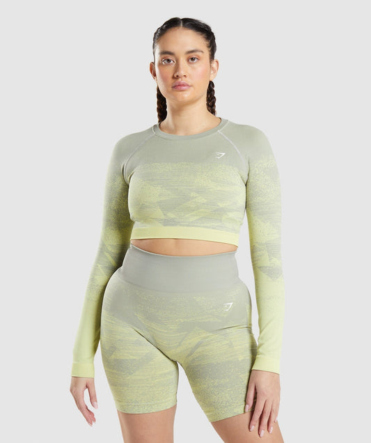 Gymshark Adapt Ombre Crop Top - Triangle | Taupe Grey Print