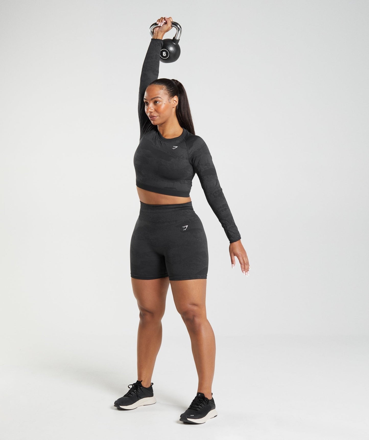 Gymshark Adapt Camo Seamless Lace Up Back Top - Black/Onyx Grey