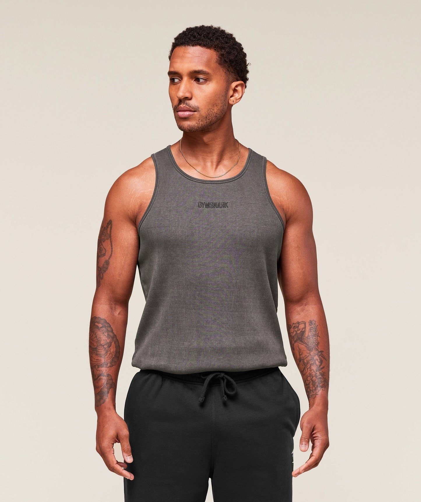 Gymshark Washed Premium Ribbed Tank - Onyx Grey
