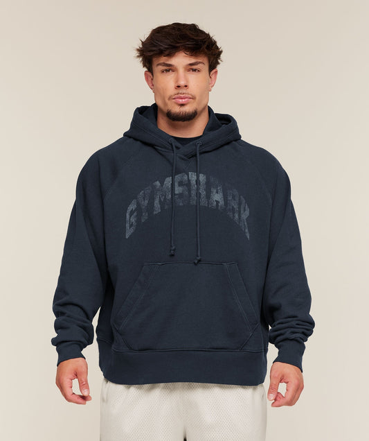 Gymshark Retro Collegiate Graphic Hoodie - Heavy Blue
