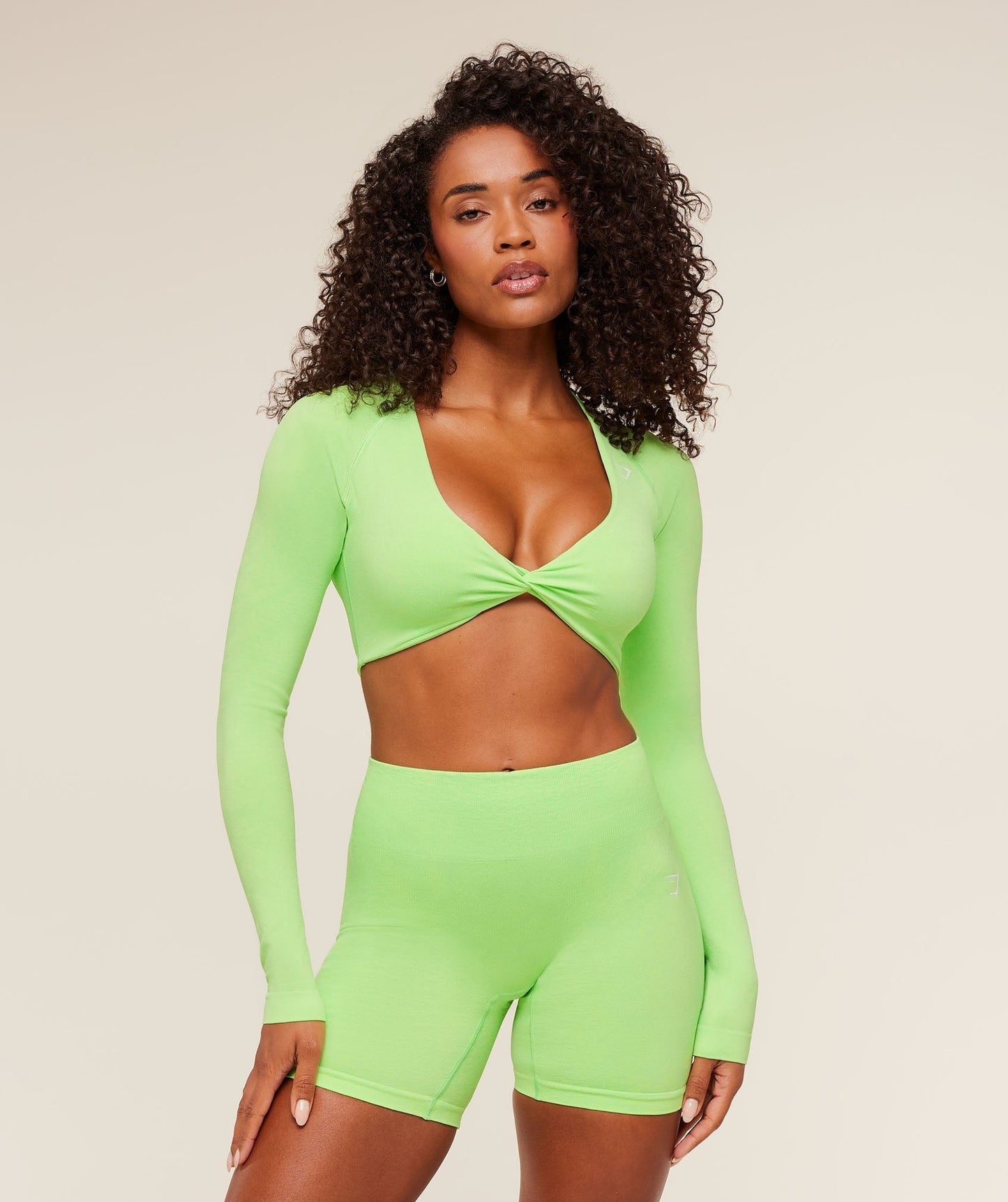 Gymshark Adapt Animal X Whitney Long Sleeve Crop Top - Energy Gelato Green / Sorbet Yellow