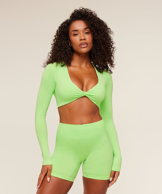 Gymshark Adapt Animal X Whitney Long Sleeve Crop Top - Energy Gelato Green / Sorbet Yellow