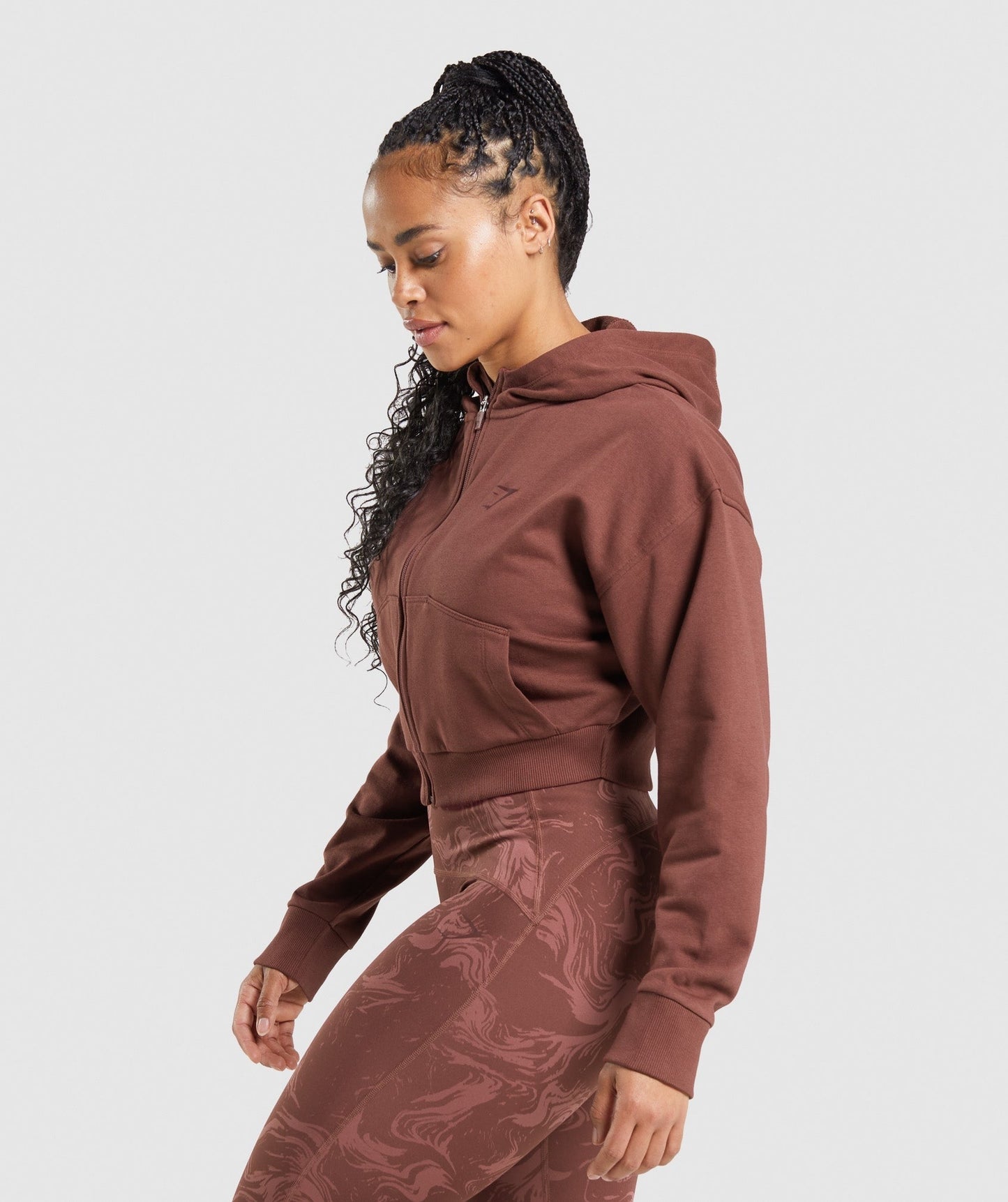 Gymshark GS Power Cropped Zip Hoodie - Cherry Brown