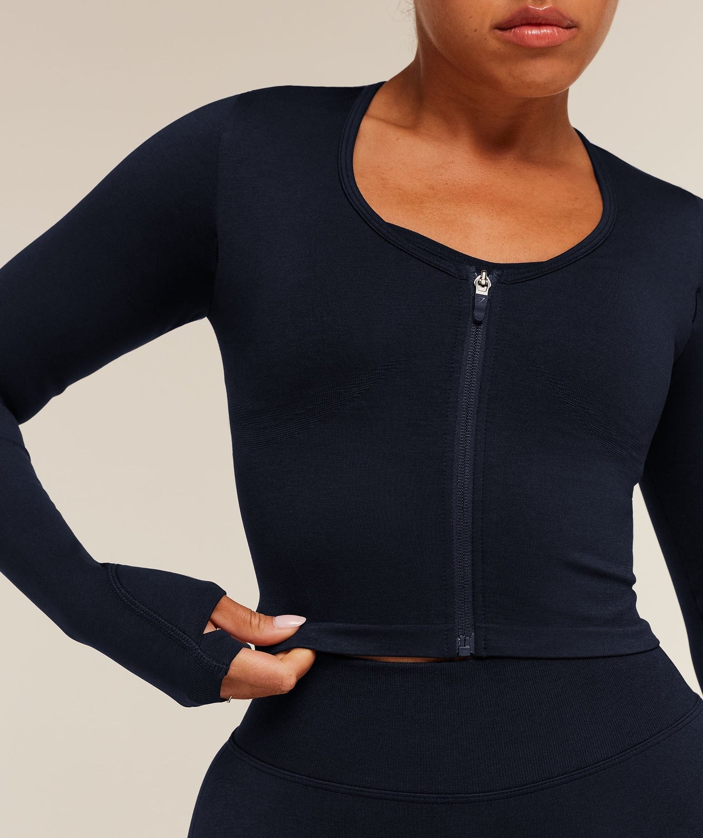 Gymshark Lift Seamless Zip Up Jacket - Midnight Blue/Black Marl