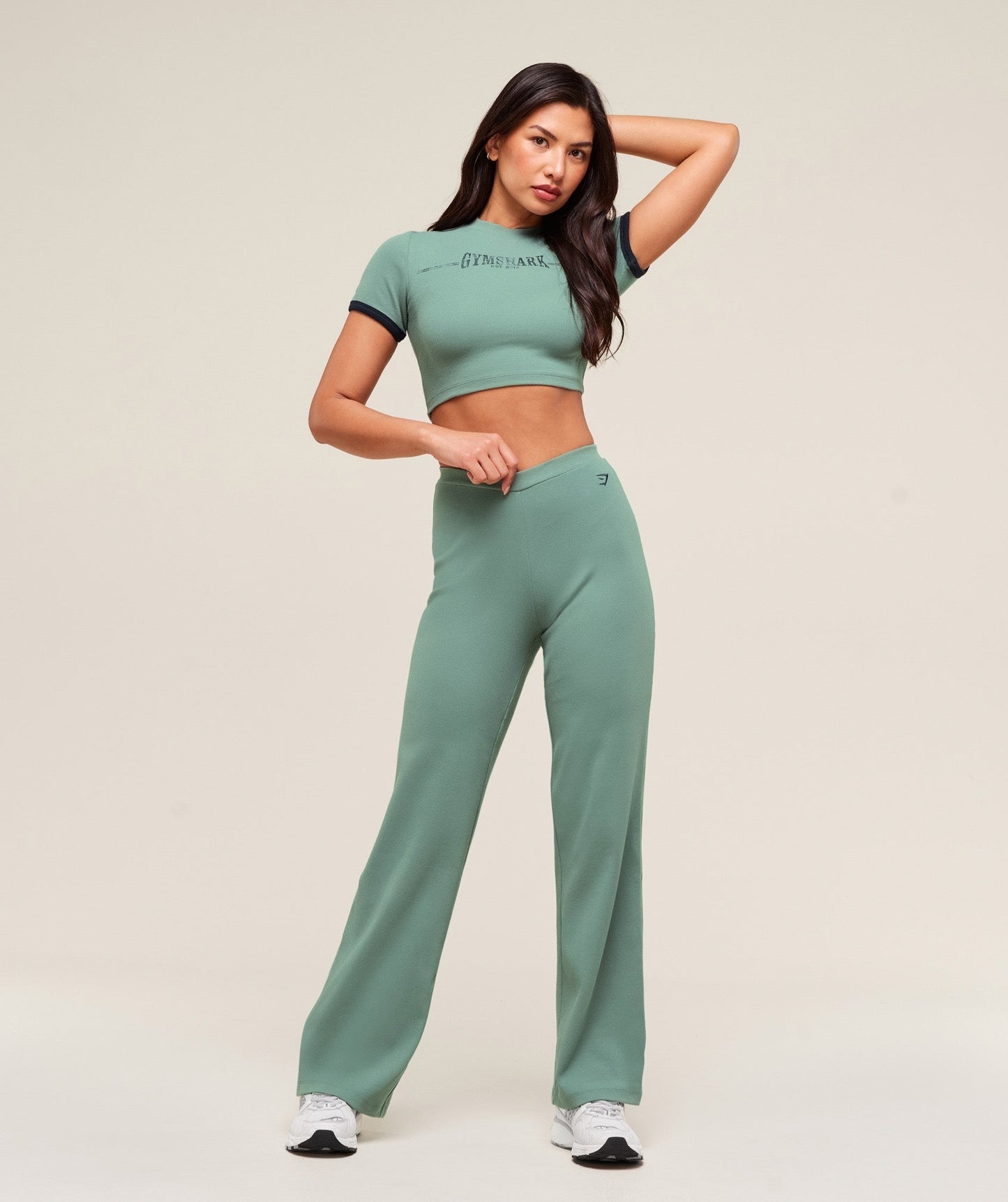 Gymshark Ribbed Cotton Crop Top - Celeste Blue/Heavy Blue