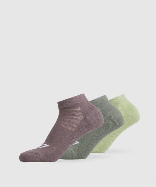 Gymshark Ankle Socks 3pk - Walnut Mauve/Light Sage Green/Dusk Green
