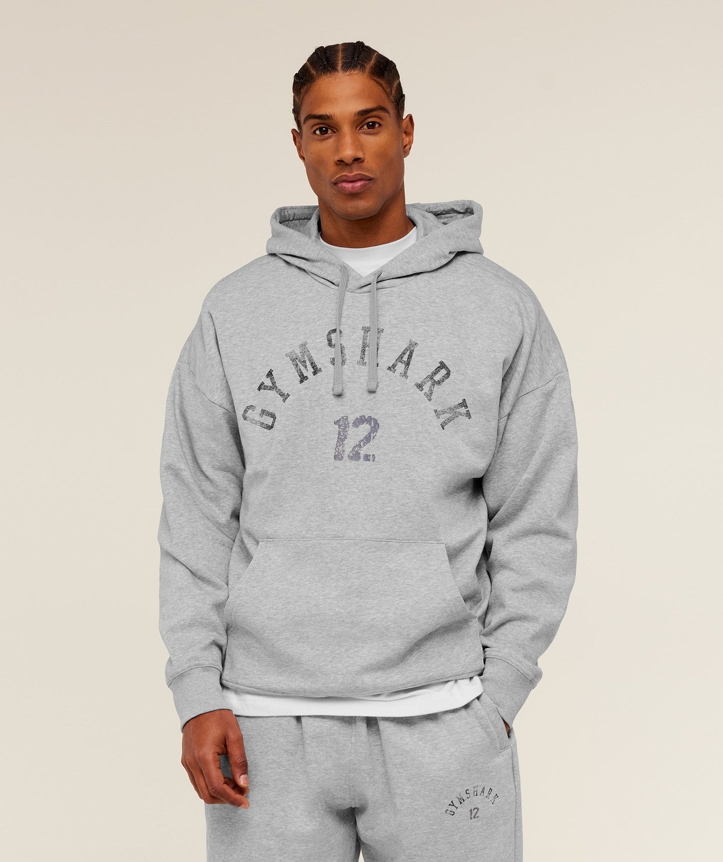 Gymshark 12 Graphic Hoodie - Light Grey Core Marl