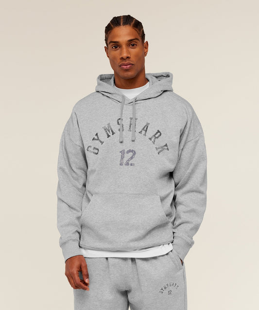 Gymshark 12 Graphic Hoodie - Light Grey Core Marl