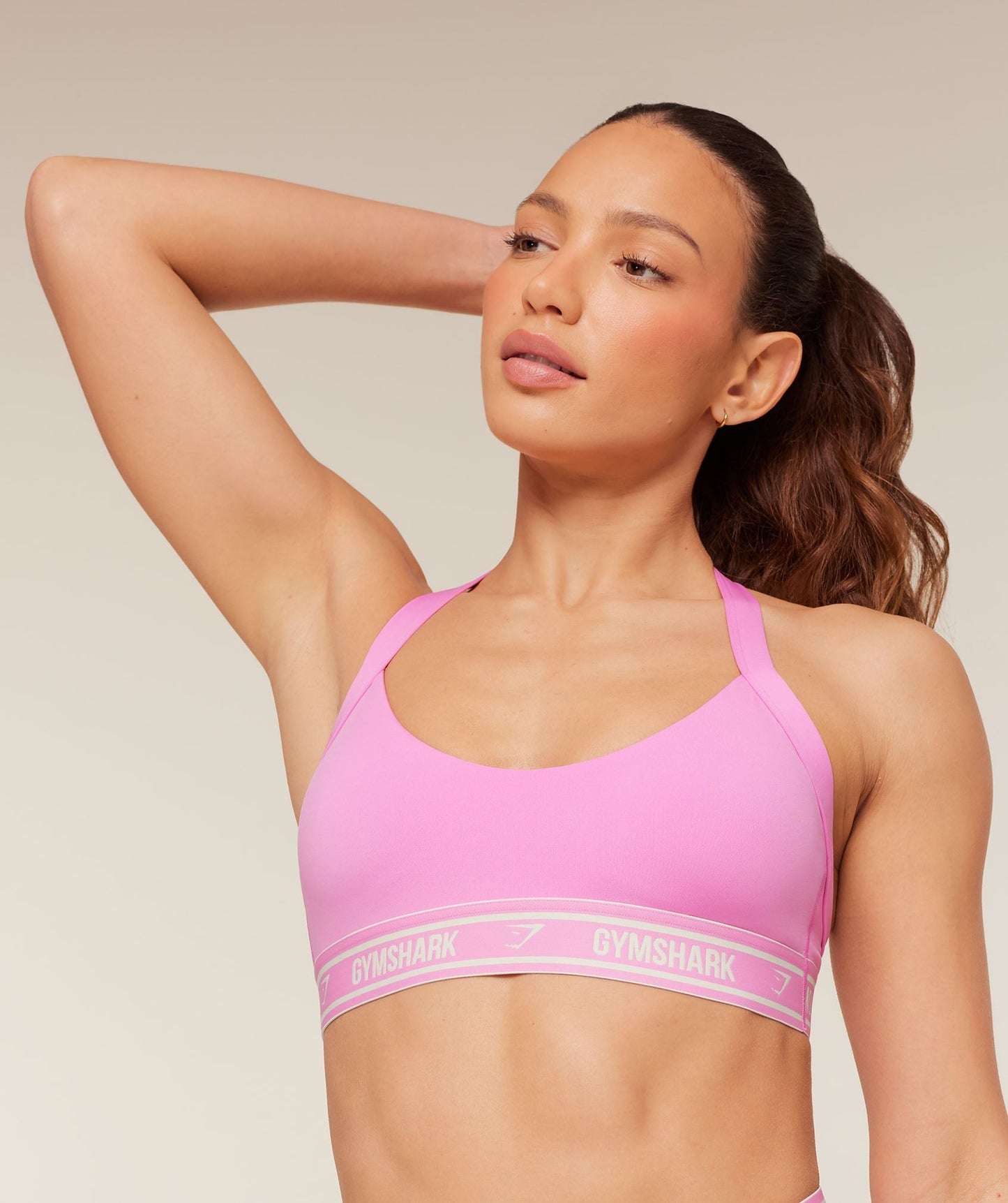 Gymshark Light Support Halter Neck Logo Sports Bra - Focus Pink