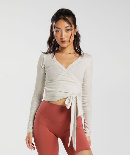 Gymshark Elevate Wrap Long Sleeve Top - Frost White Marl