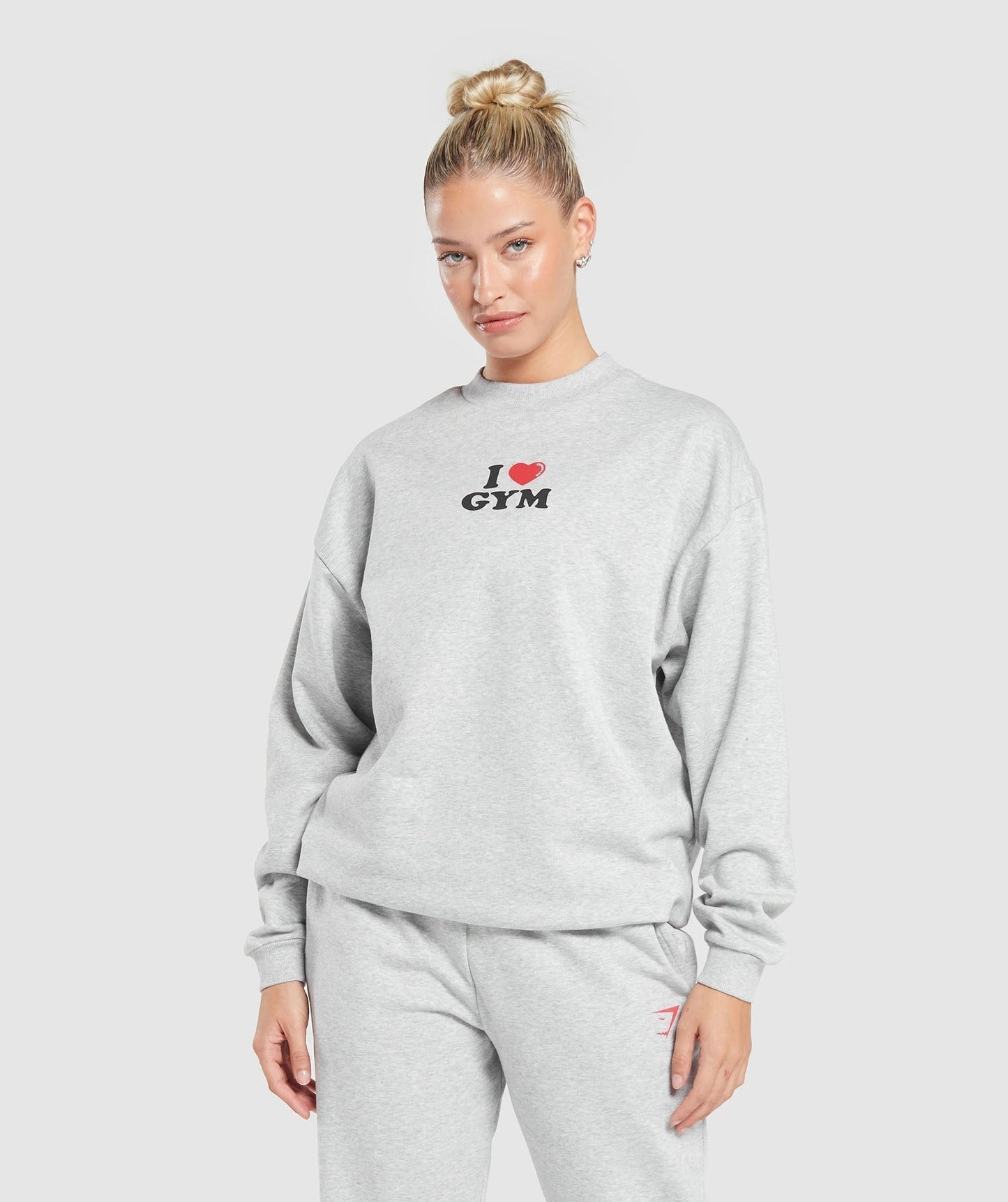 Gymshark I Heart Gym Oversized Sweatshirt - Light Grey Core Marl