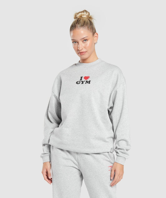 Gymshark I Heart Gym Oversized Sweatshirt - Light Grey Core Marl