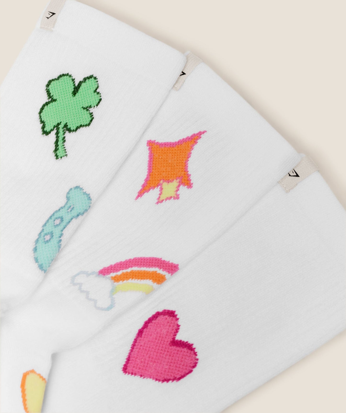 Gymshark Lucky Graphic Crew Socks 3pk - White