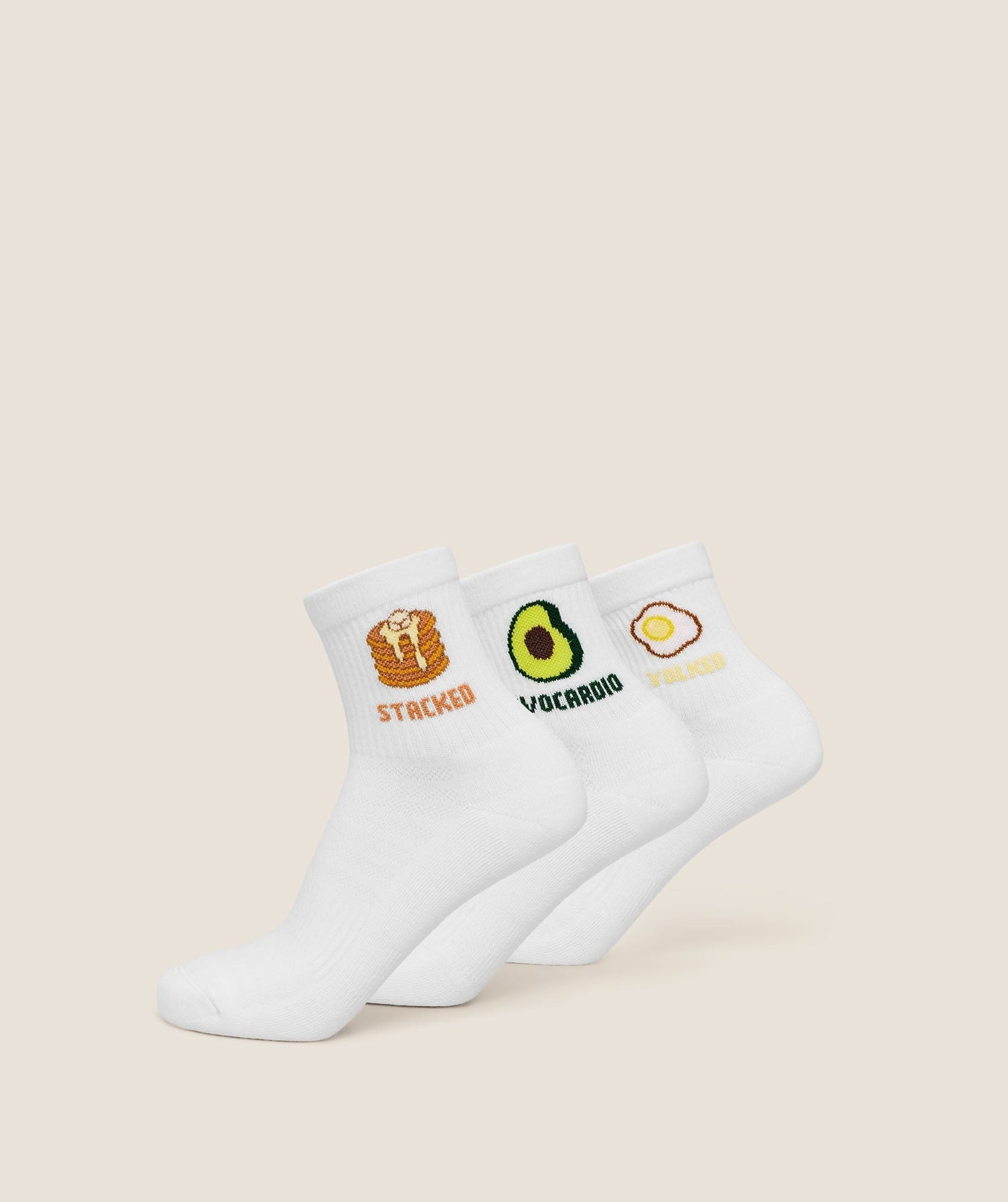 Gymshark Breakfast Graphic Midi Socks 3pk - White
