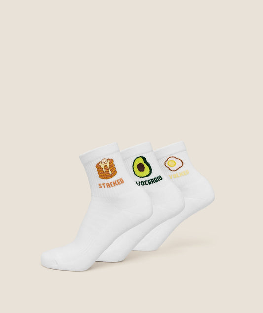 Gymshark Breakfast Graphic Midi Socks 3pk - White