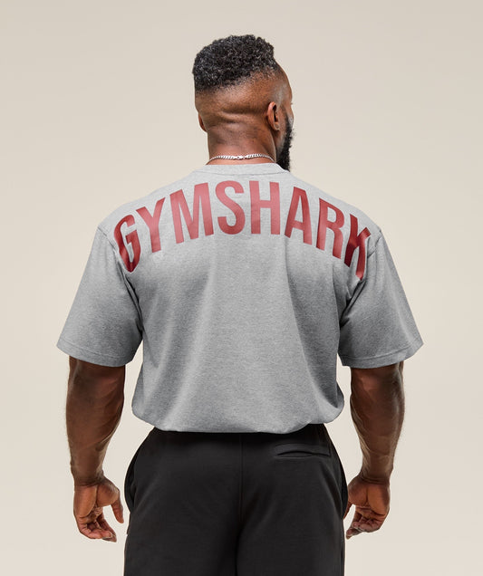 Gymshark Power T-Shirt - Charcoal Core Marl/Sets Red