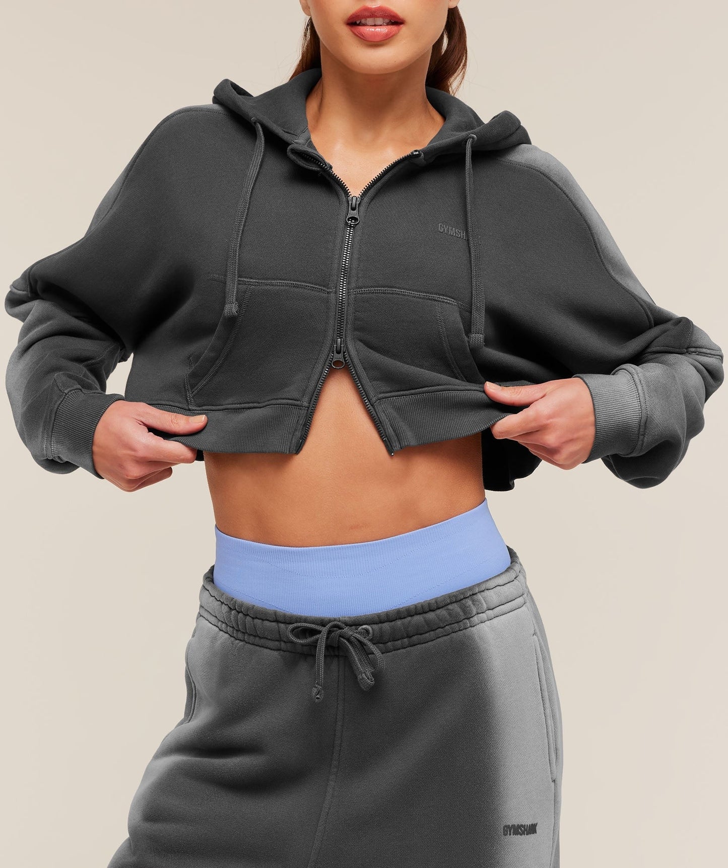 Gymshark Pump Washed Zip Through Hoodie - Onyx Grey/Stratus Grey