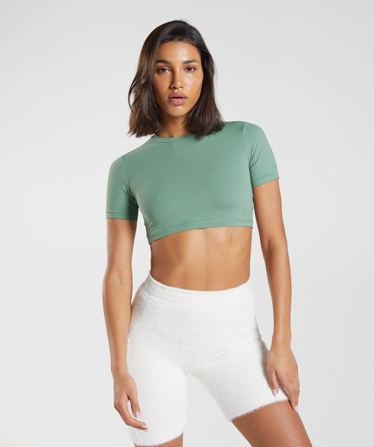 DNU Gymshark Whitney Short Sleeve Crop Top - Leaf Green