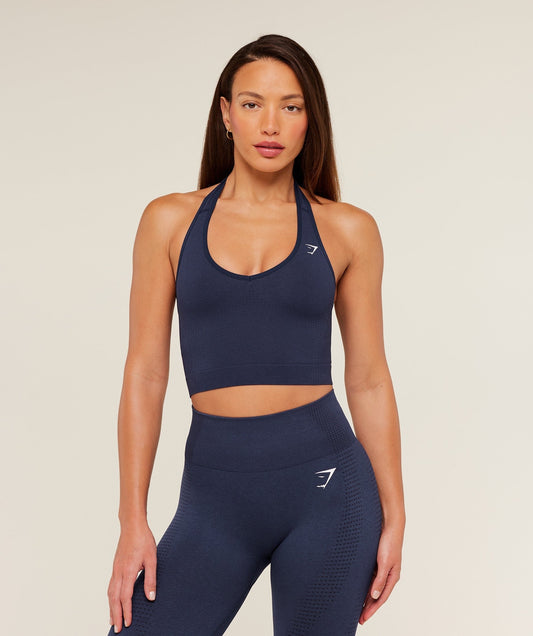 Gymshark Vital Halter Neck Tank With Shelf - Heavy Blue Marl