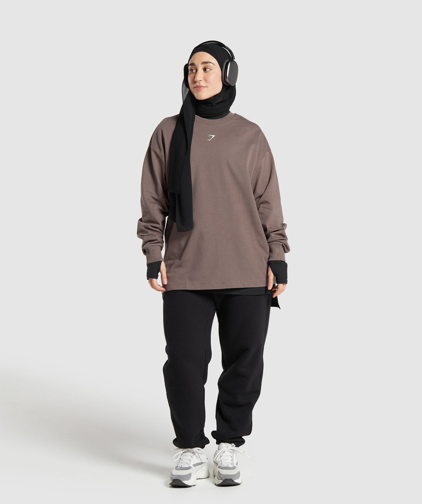 Gymshark GS X Leana Deeb Graphic Oversized Long Sleeve Top - Dusty Brown