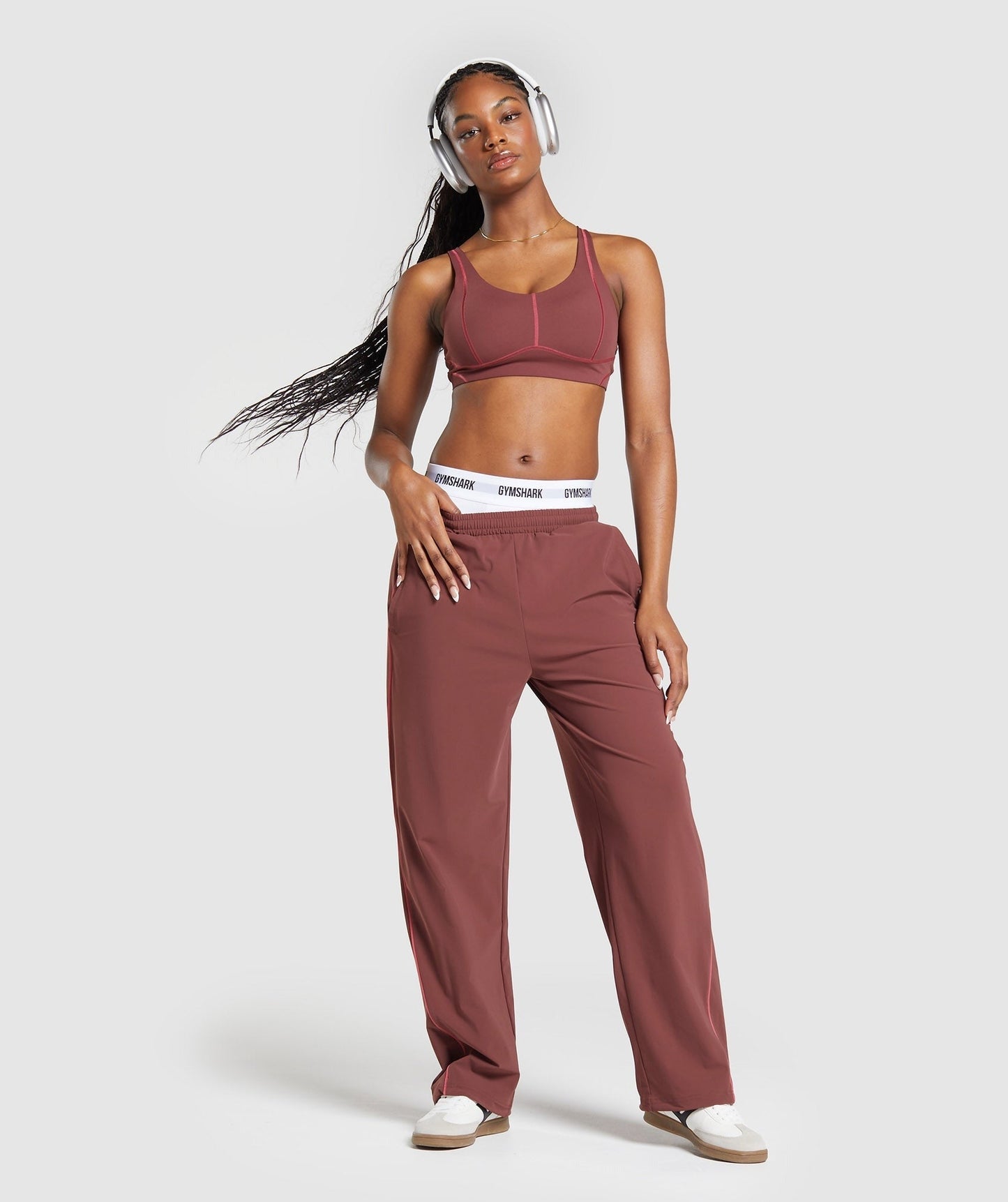 Gymshark Stitch Feature Woven Pants - Burgundy Brown