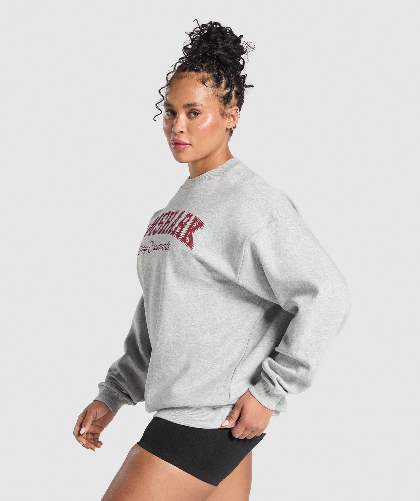 Gymshark Lifting Essentials Graphic Brushed Oversized Sweatshirt - Light Grey Core Marl