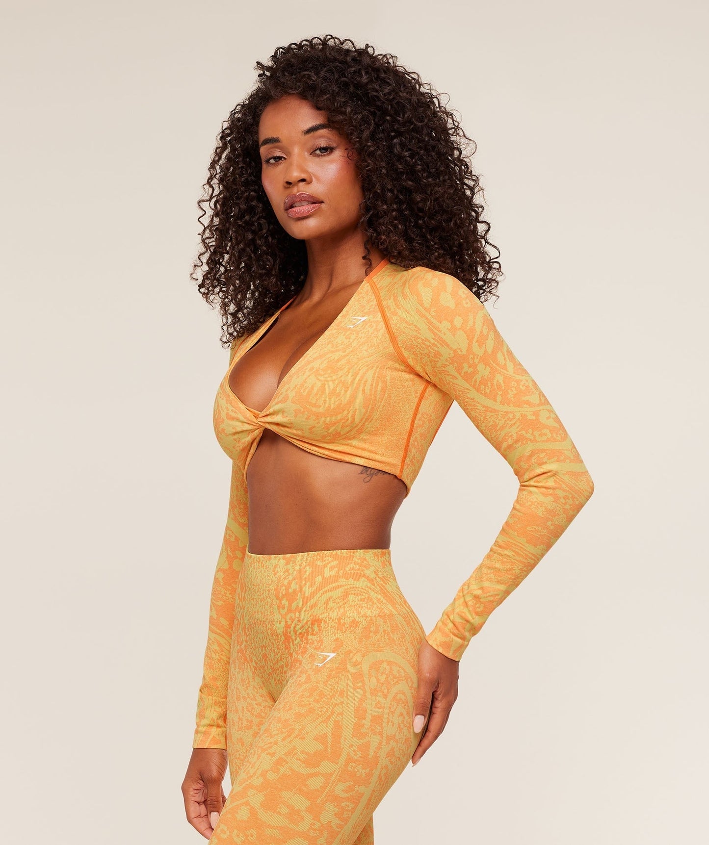 Gymshark Adapt Animal X Whitney Long Sleeve Crop Top - Sorbet Yellow / Dayglow Peach