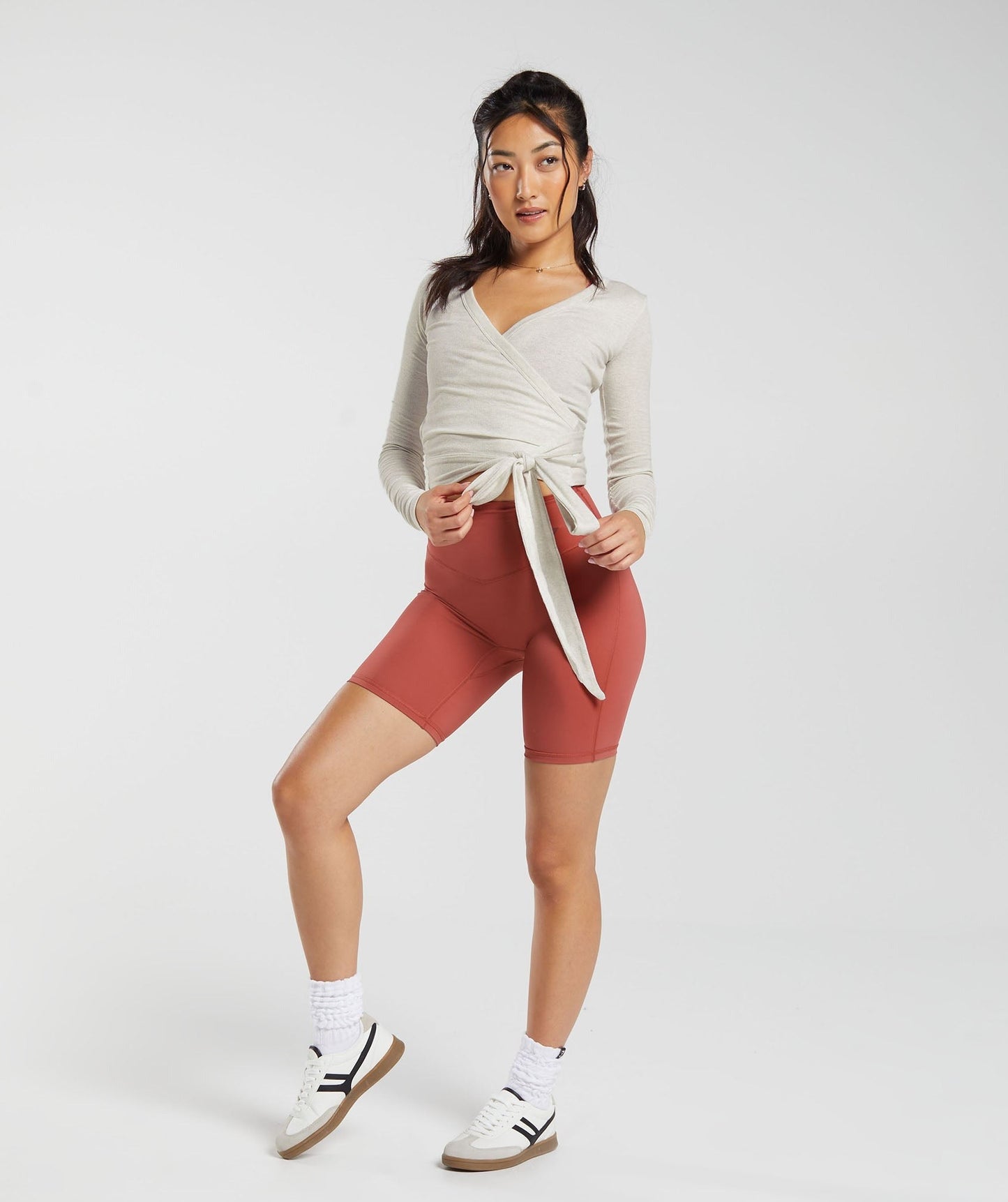 Gymshark Elevate Wrap Long Sleeve Top - Frost White Marl