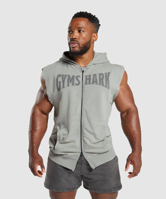 Gymshark Heritage Washed Sleeveless Zip Hoodie - Smokey Grey