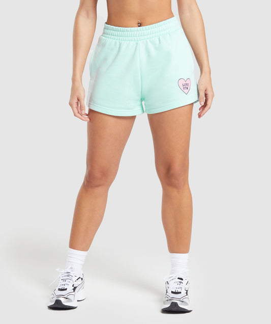 Gymshark Love Hearts Sweat Shorts - Serene Blue