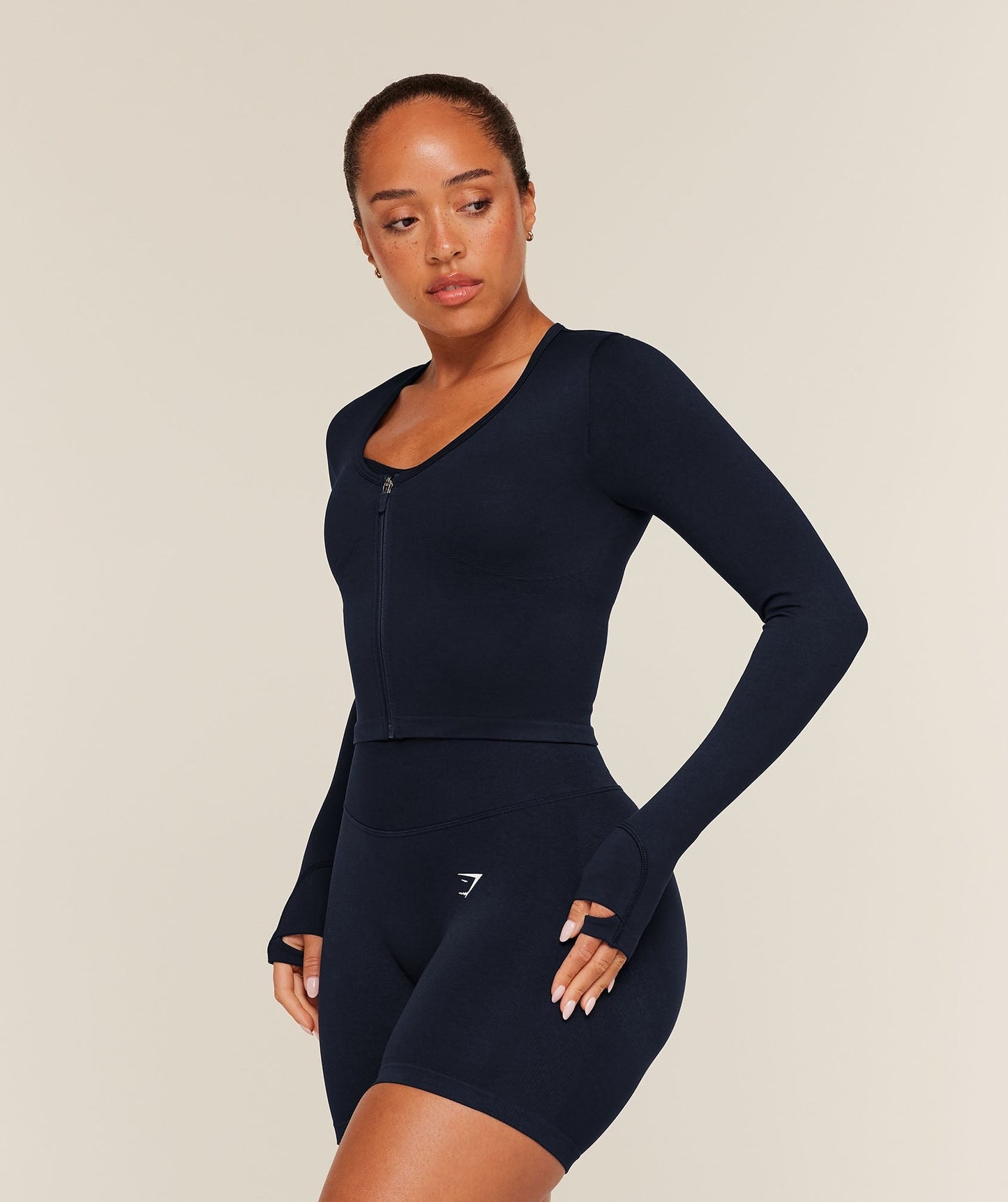 Gymshark Lift Seamless Zip Up Jacket - Midnight Blue/Black Marl