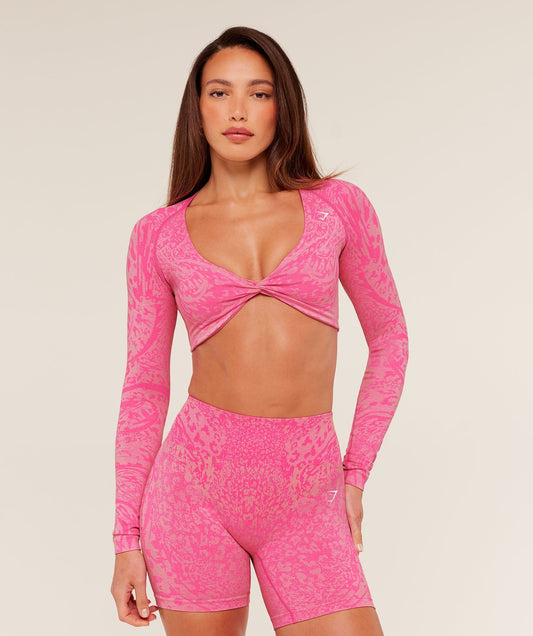 Gymshark Adapt Animal X Whitney Long Sleeve Crop Top - Electric Pink / Sorbet Yellow