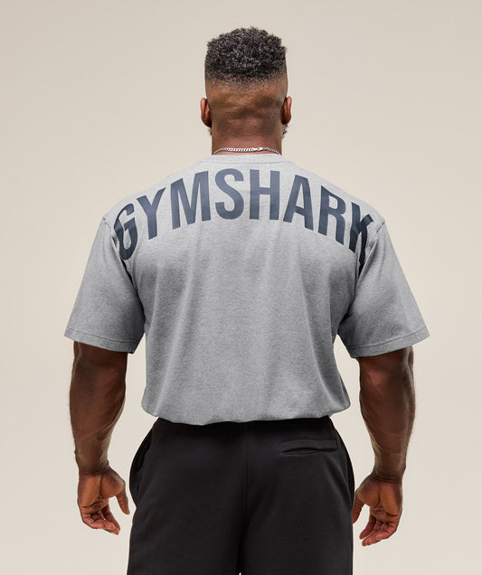 Gymshark Power T-Shirt - Charcoal Core Marl/Heavy Blue