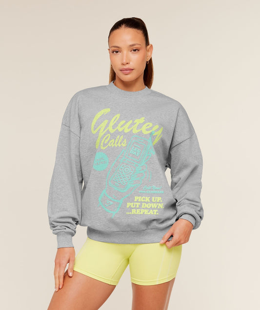 Gymshark Glutey Calls Graphic Sweatshirt - Light Grey Core Marl