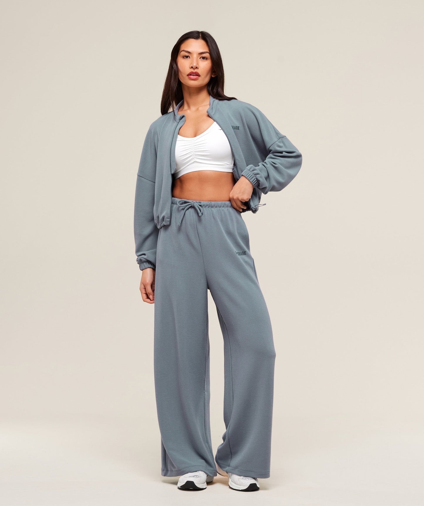 Gymshark Waffle Midi Zip Up Jacket - Iron Blue