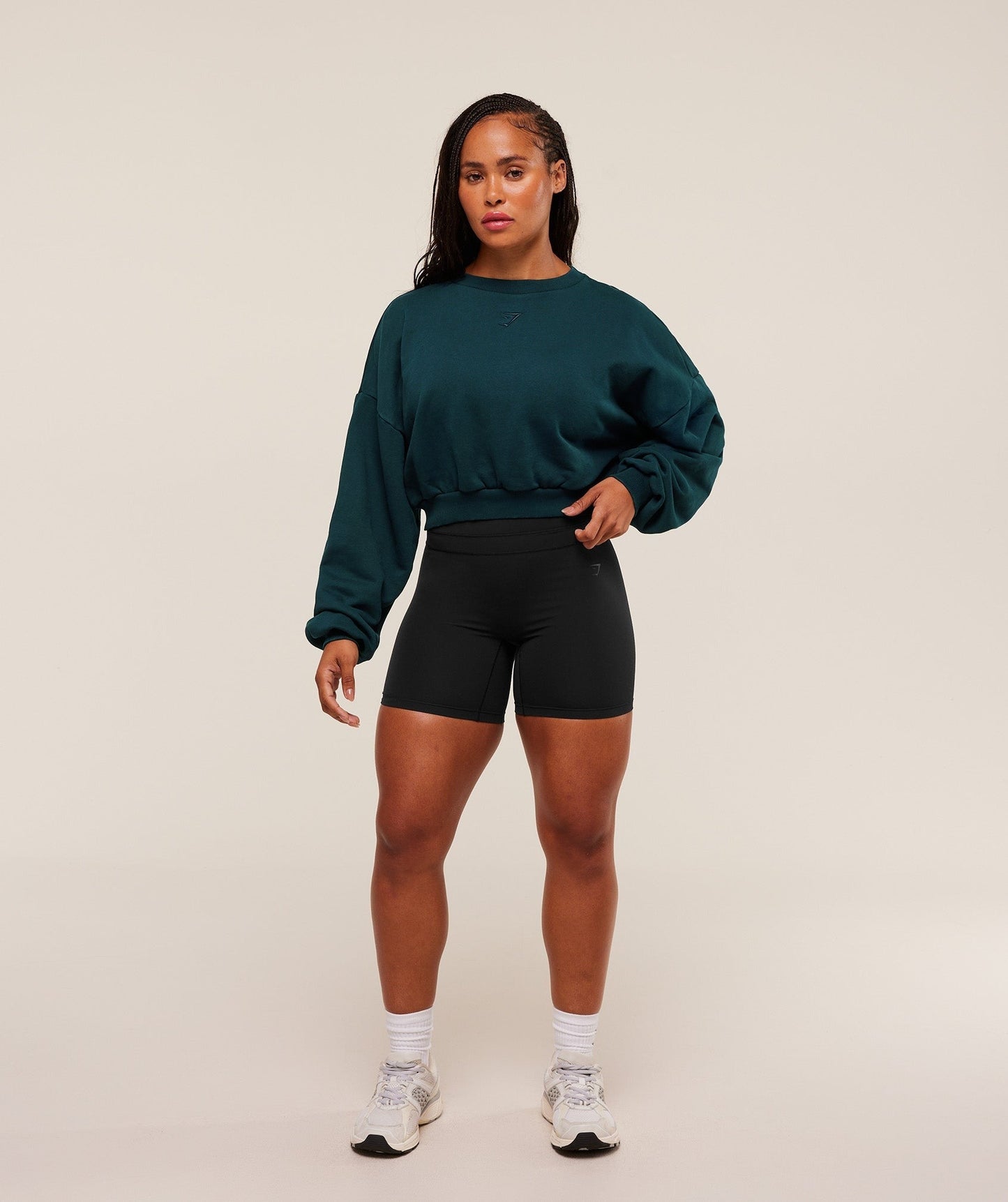 Gymshark Power Washed Sweat Top - Deep Petrol Blue/Acid Wash Small Ball