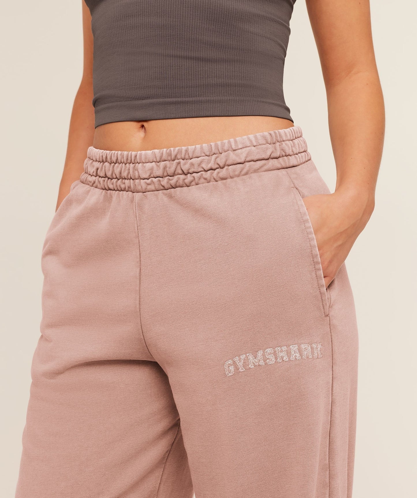 Gymshark Chainstitch Graphic Wide Leg Joggers - Chestnut Pink/Wash