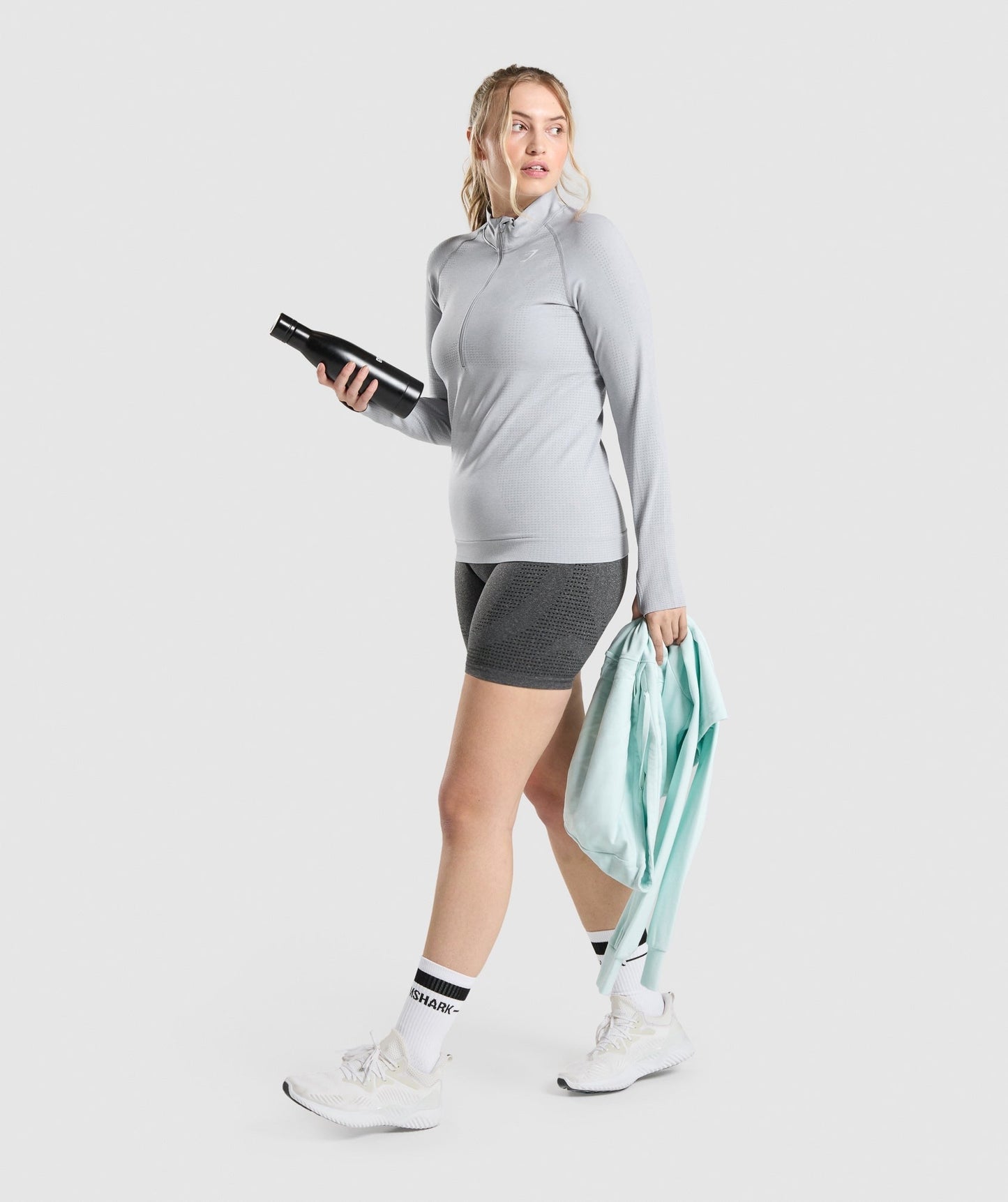 DNU - Gymshark Vital Seamless 2.0 1/2 Zip Pullover - Light Grey Marl
