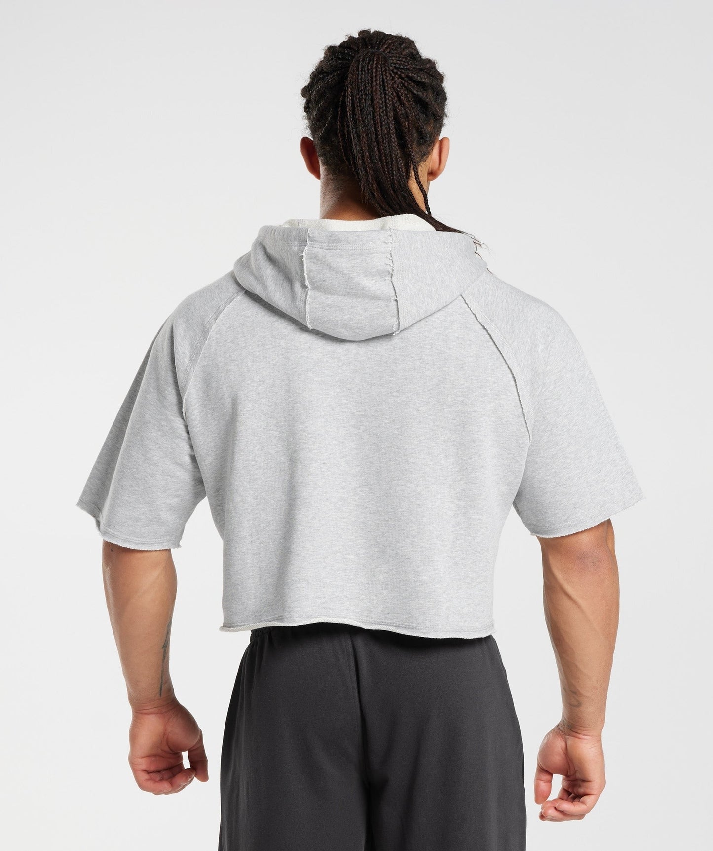 Gymshark Legacy Short Sleeve Cropped Hoodie - Light Grey Marl