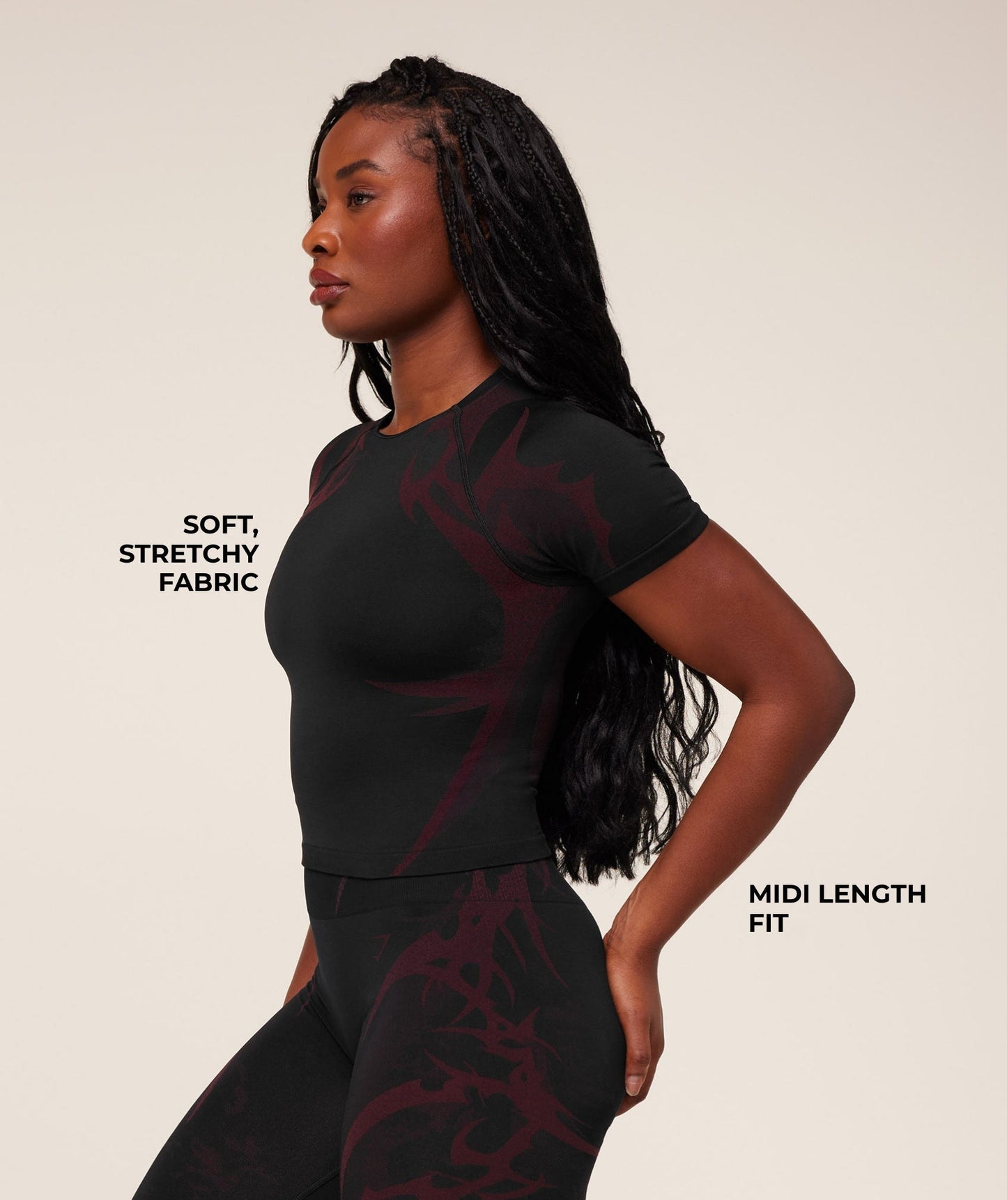 Gymshark Storm Seamless Short Sleeve Top - Black/Rich Maroon